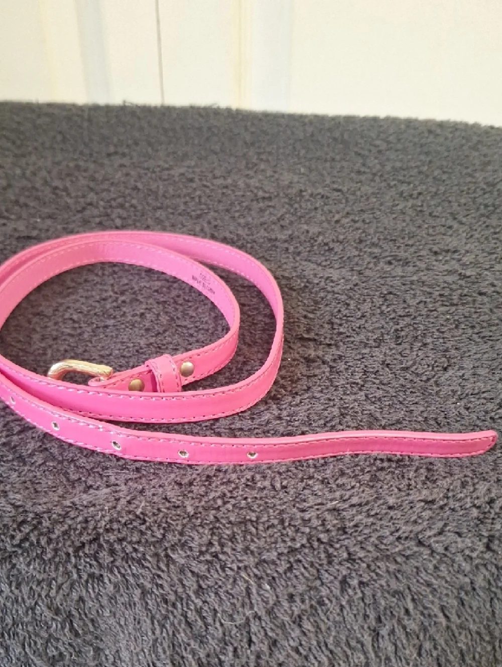 Slim Pink Leather-Style Women's Belt with Gold-Tone Buckle - 12